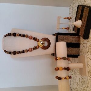Vintage Boho Tribal Wooden Bead Jewelry Set